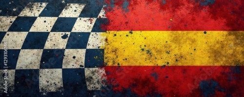 Grunge checkered flag, dirt bike tire tracks, copy space, banner, racing flag, motocross