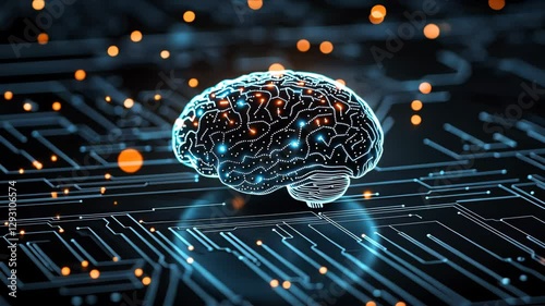 Glowing Digital Brain An Abstract Representation of Technology, Intelligence, and Circuits in Vibrant World