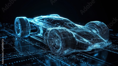 Classic car positioned on a complex circuit board illustrating the symbiosis of automotive engineering and technology