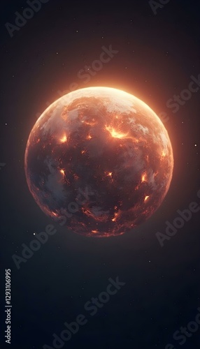 fantasy planet in space with stars, full moon in the night, nebula galaxy