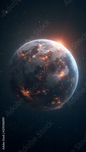 fantasy planet earth in space with stars, full moon in the night, nebula galaxy