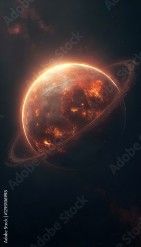 fantasy planet saturn in space with stars, full moon in the night, nebula galaxy