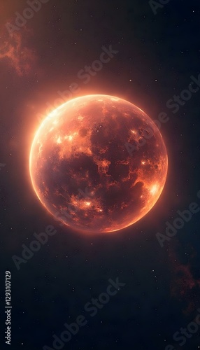 fantasy mars planet in space with stars, full moon in the night, nebula galaxy