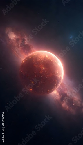 fantasy planet in space with stars, full moon in the night, nebula galaxy