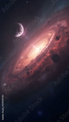 fantasy planet in space with stars, full moon in the night, nebula galaxy