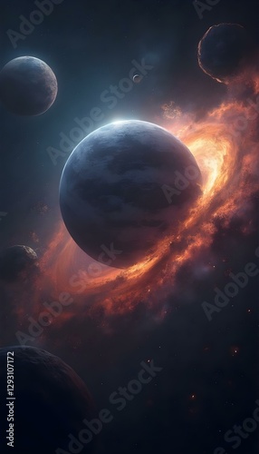 fantasy planet in space with stars, full moon in the night