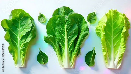 Three kinds of fresh green leafy vegetables on light background for cooking