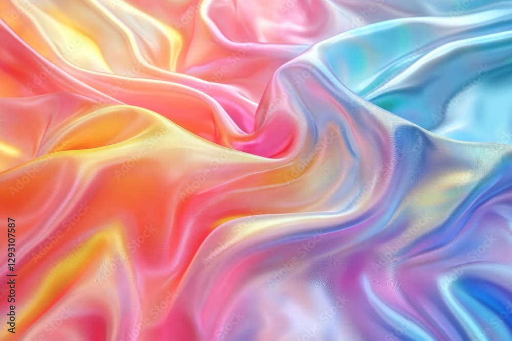 Obraz premium Colorful satin fabric in vivid hues of pink, blue, and yellow showcasing smooth texture and flowing quality