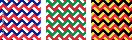 france, italy and belgium flags zigzag pattern for decoration. vector illustration