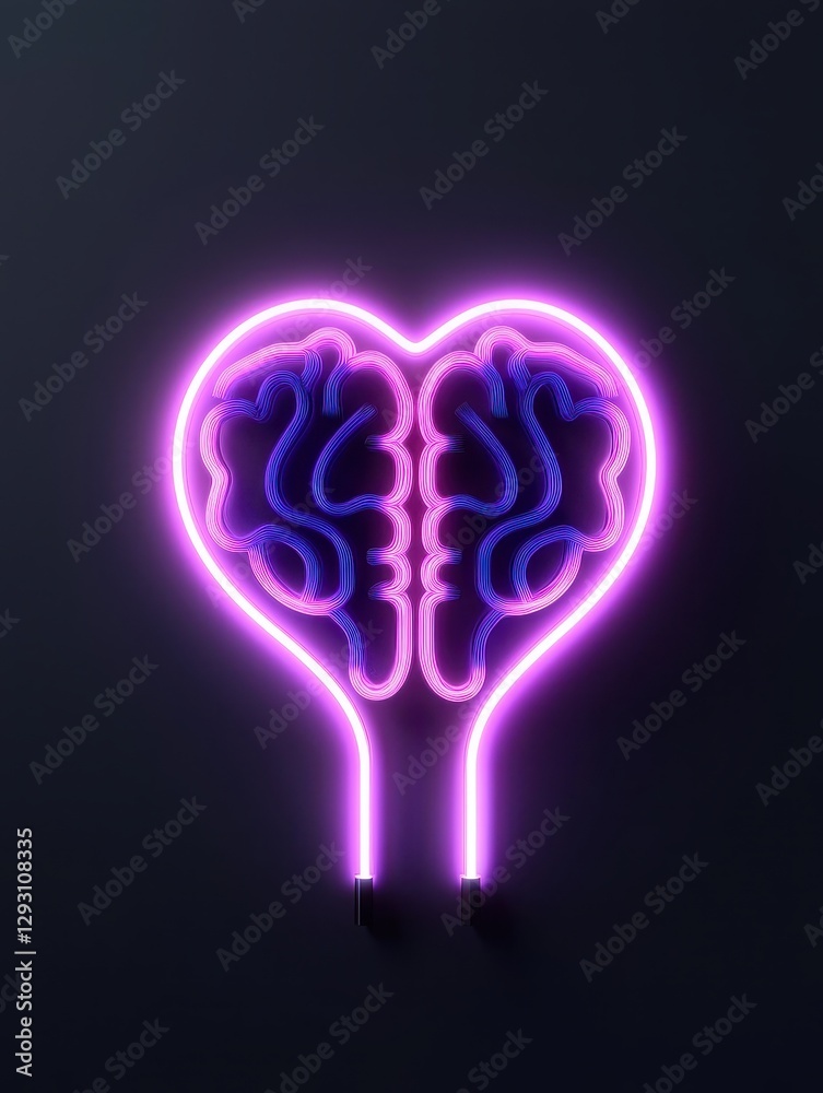 A creative neon design combining brain and heart shapes, symbolizing emotion and intellect. A creative neon design combining brain and heart shapes, symbolizing emotion and intellect.