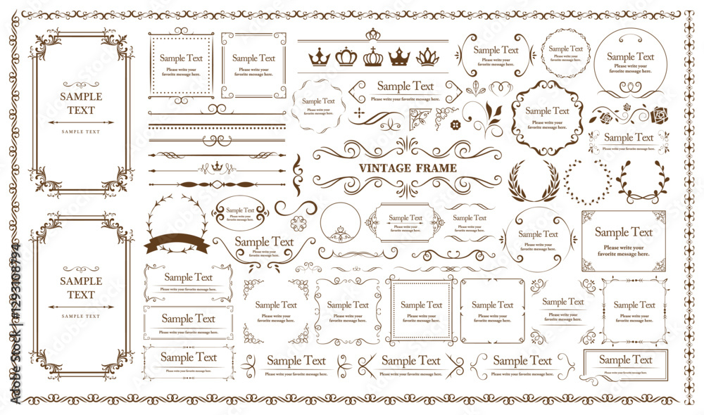 Set of Decorative vintage frames and borders set, antique ornate classic floral ornament. Vector design..eps
