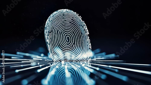Digital fingerprint technology Biometric identification and security through glowing data lines.