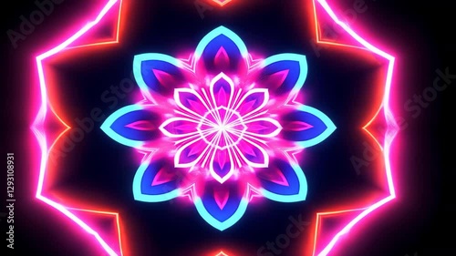 Vibrant neon flower pattern with glowing colors and colorful abstract design radiating energy and beauty.