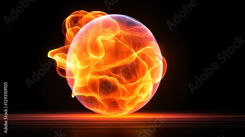 Glowing Sphere of Fire Abstract Flames and Smoke Create Mesmerizing Light Effect in Dark Background