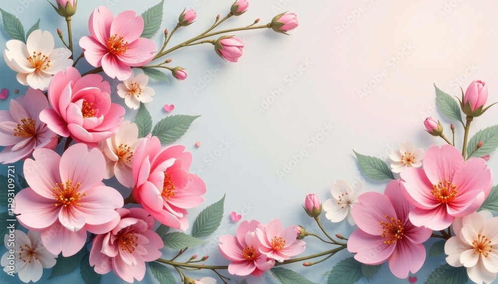 Fototapeta premium Soft, pastel floral pattern; intertwining blossoms, smooth curves , airy, seamless