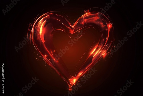 A red heart-shaped vector graphic on a black background, with glowing light effects,