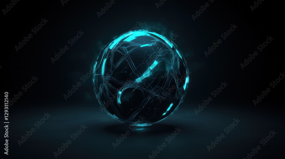 Abstract Glowing Technological Sphere With Blue Lines And Ornaments Abstract Glowing Technological Sphere With Blue Lines And Ornaments