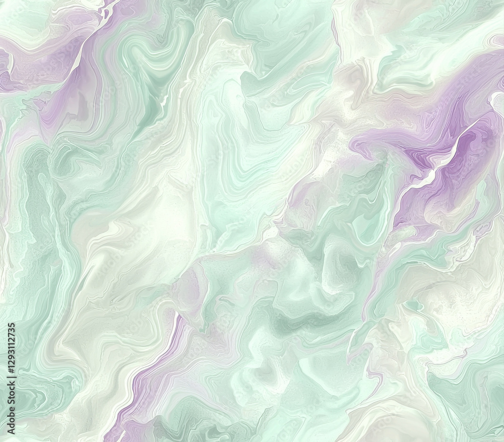 Obraz premium Subtle swirls of cool muted tones in pale aqua and lavender create calming effect, Seamless Pattern Style.