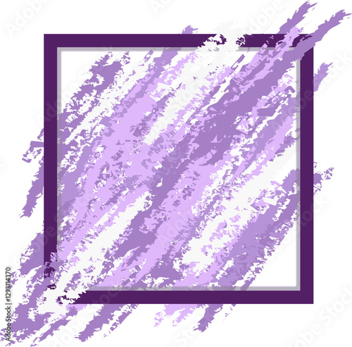 Textured artistic square frame in the form of chalk strokes, brush strokes in purple tones