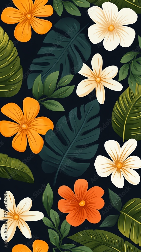 Naklejka premium Vibrant floral pattern with diverse flowers.