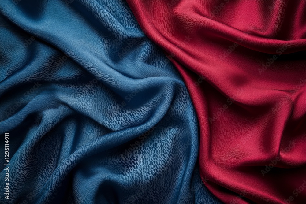 Draped fabric in rich blue and deep red tones showcases textures and color contrasts perfect for design projects Draped fabric in rich blue and deep red tones showcases textures and color contrasts perfect for design projects