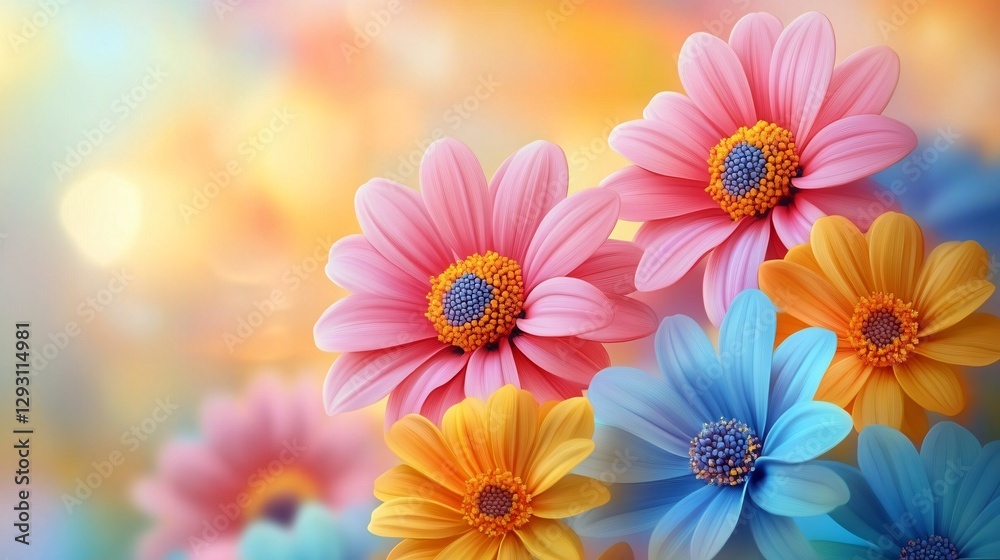 Fototapeta premium A vibrant floral background featuring colorful blooms, perfect for spring or summer themes in promotional materials, invitations, and banners.