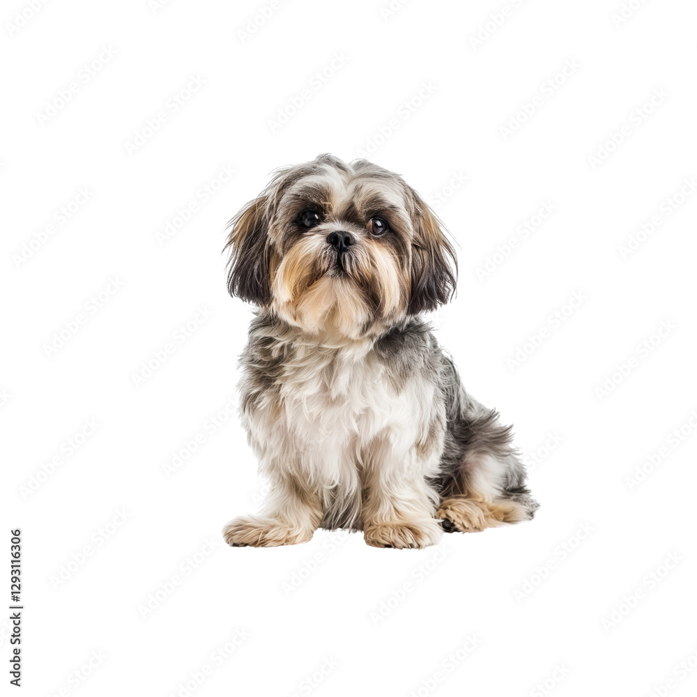 Adorable Small Dog Sitting with Fluffy Fur and Bright Eyes Adorable Small Dog Sitting with Fluffy Fur and Bright Eyes