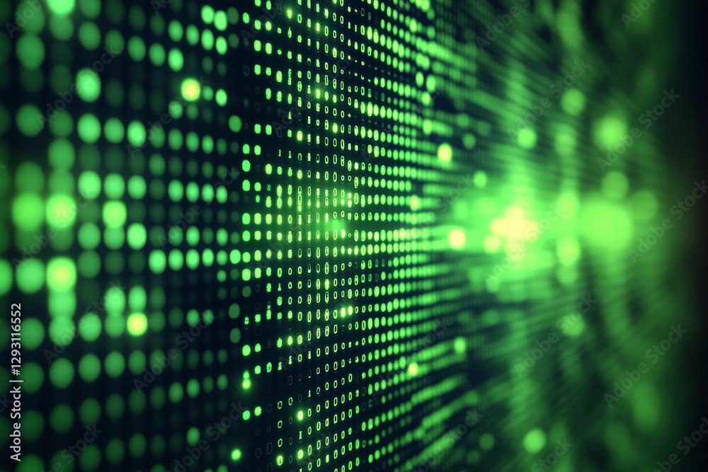 Digital matrix of green pixels creating a mesmerizing pattern in a tech-inspired environment Digital matrix of green pixels creating a mesmerizing pattern in a tech-inspired environment