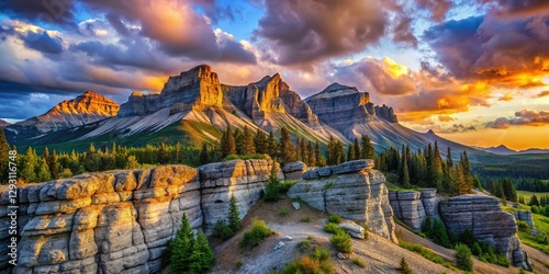 Majestic Crowsnest Pass Rock Formations near Frank, Alberta, Canada photo