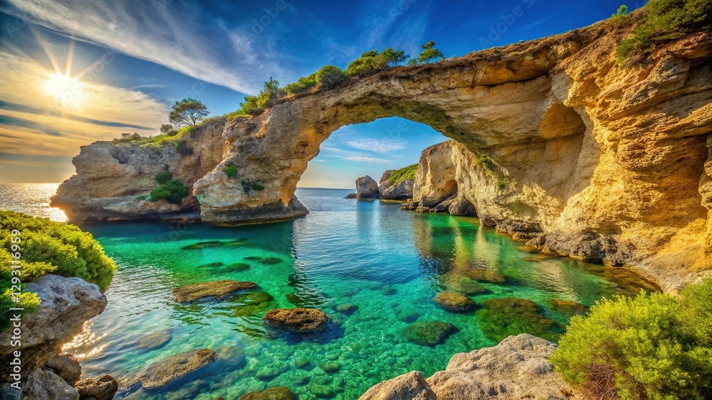 Majestic Natural Arch, Rhodes Island Mediterranean Coastline - Greece Majestic Natural Arch, Rhodes Island Mediterranean Coastline - Greece