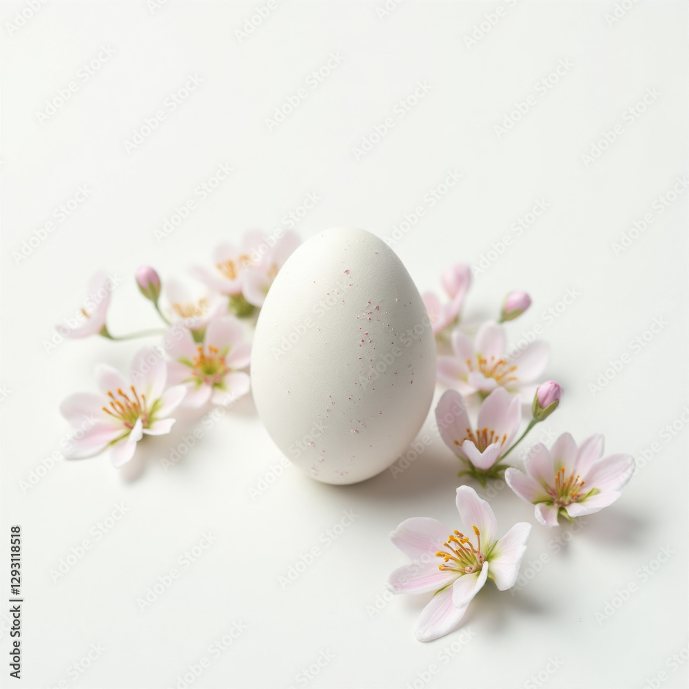 Minimalist Speckled Easter Egg with Delicate Pink Blossoms Arrangement Minimalist Speckled Easter Egg with Delicate Pink Blossoms Arrangement