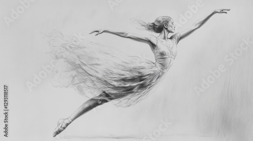 A monochrome pencil sketch of a ballerina mid-pirouette, AI Generative.