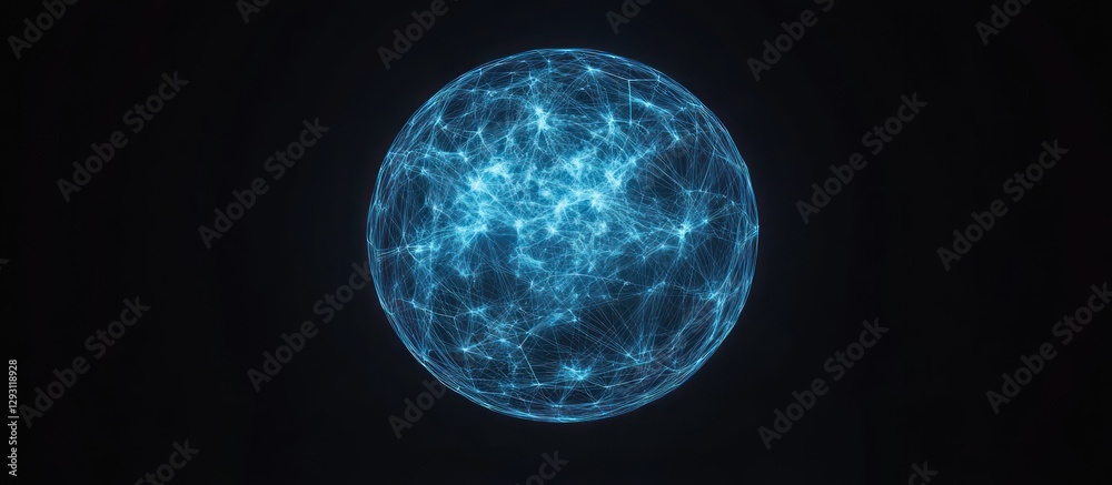 Obraz premium Abstract Blue Sphere with Glowing Network Connection on Dark Background