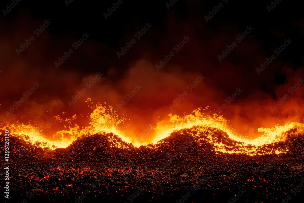 Fototapeta premium Burning Embers and Flames Against Dark Background