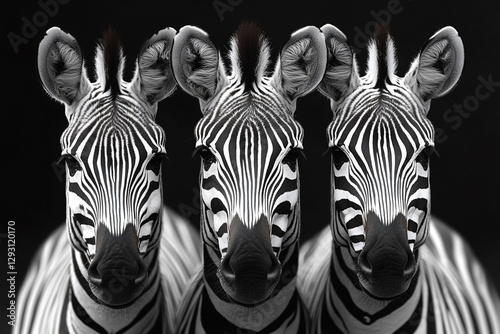 Striking Symmetry, A Trio of Zebras in Monochrome Portraiture