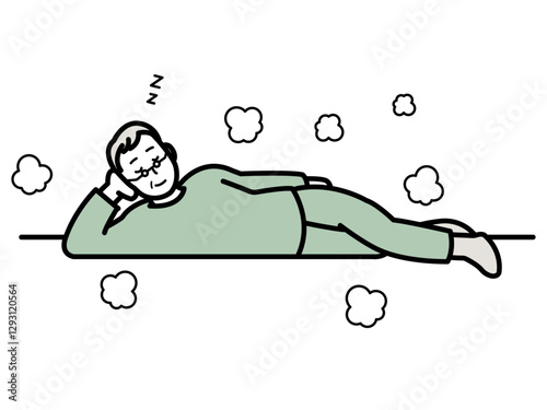 床暖房の暖かさで居眠りする高齢男性のイラスト