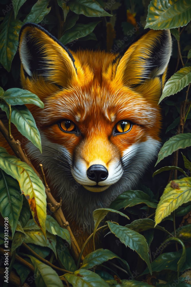 Fototapeta premium A painting of a red fox in the woods