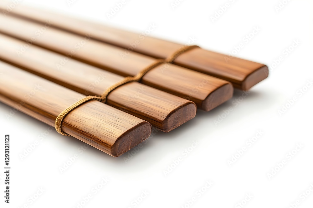 Close up of a stack of wooden chopsticks on a white background Close up of a stack of wooden chopsticks on a white background