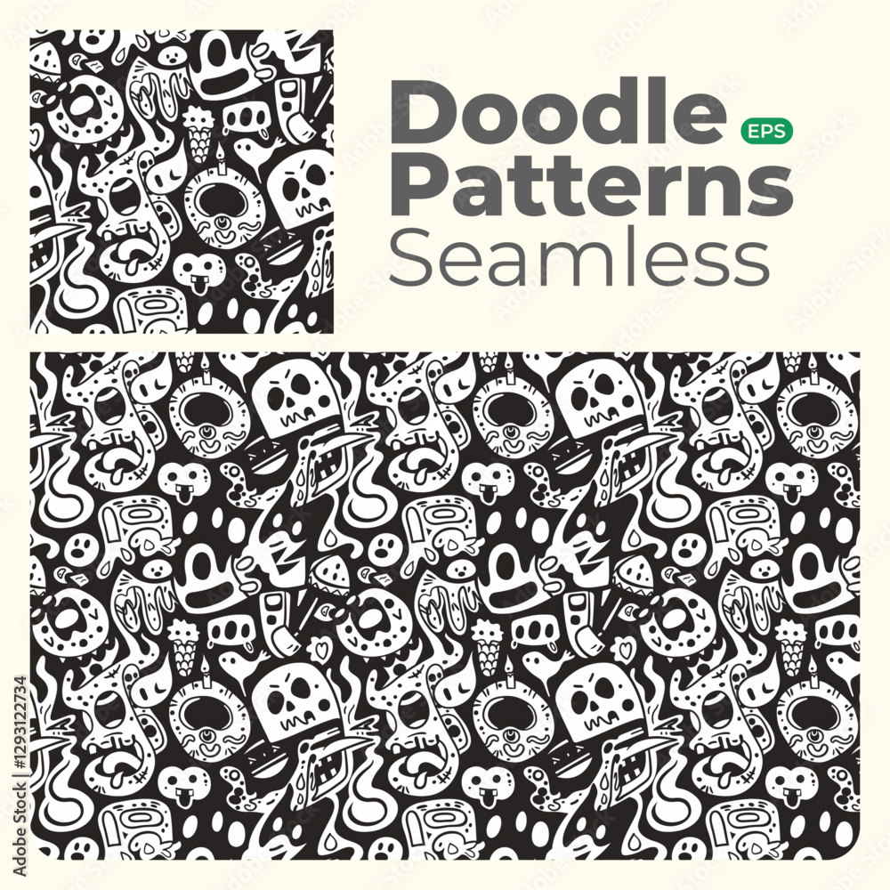 Doodle abstract full color patterns seamless
