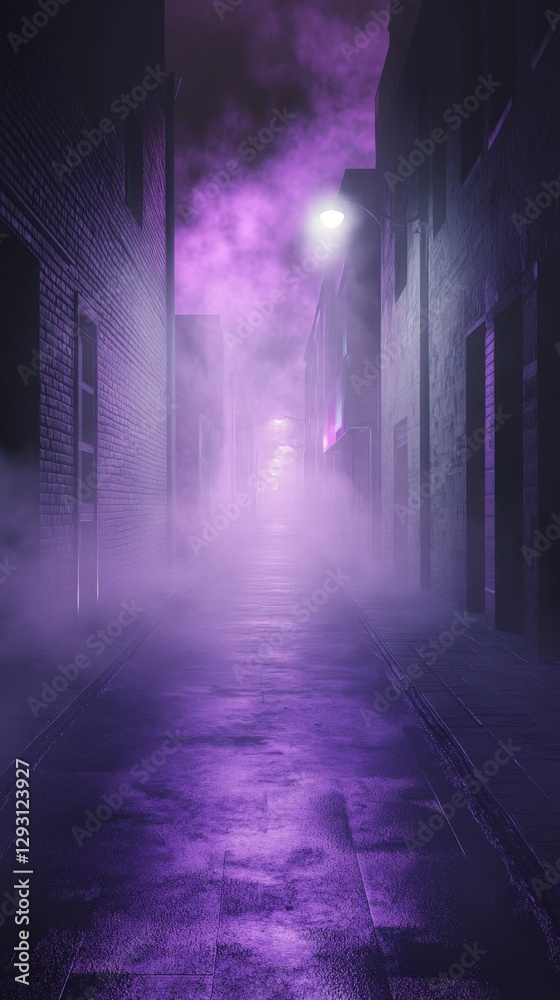 Fototapeta premium Enigmatic Purple Alleyway at Night: A Mysterious Urban Exploration
