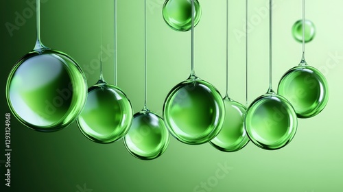 Enthralling Green Liquid Spheres: A Captivating Visual Display of Fluid Dynamics