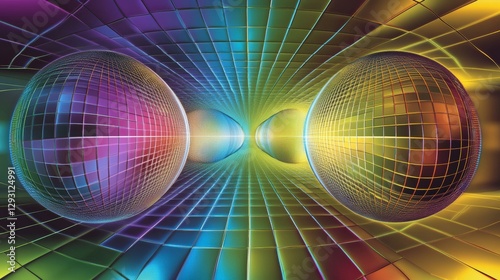 Colorful Abstract Digital Art with Geometric Spheres and Tunnel Effect