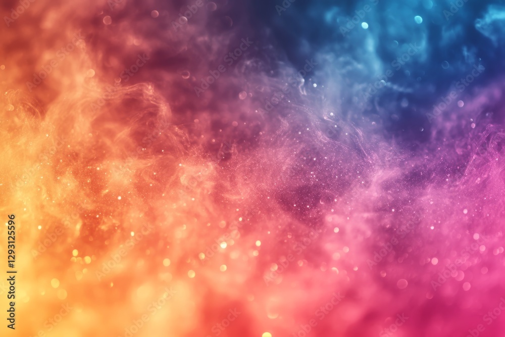 Naklejka premium Vibrant swirling colors create a dreamy abstract background with shimmering elements in hues of orange, pink, blue, and purple