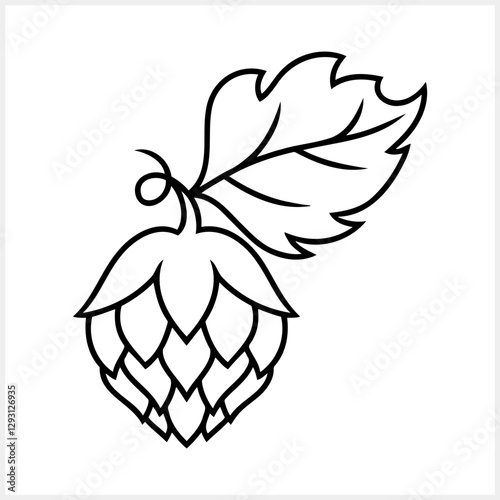 Hop cone with leaves. Design element for logo, emblem, restaurant menu, craft beer pub, brewery. Vector stock illustration