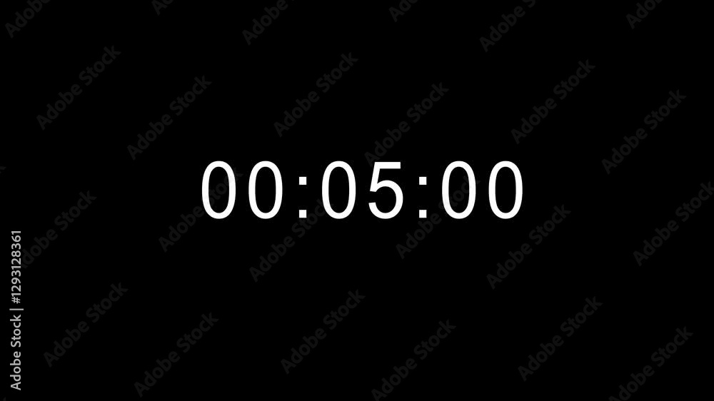 Time Counter of 60 second or 1 minute in black background. Isolated chronometer simple Numbers in alpha channel. Countdown and time running