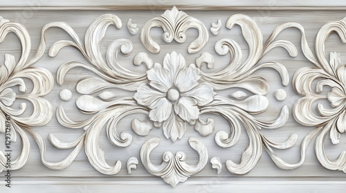 Elegant White Carved Wood Paneling Design with Intricate Floral Patterns