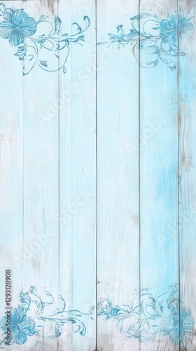 Delicate Floral Design on Light Blue Wooden Planks