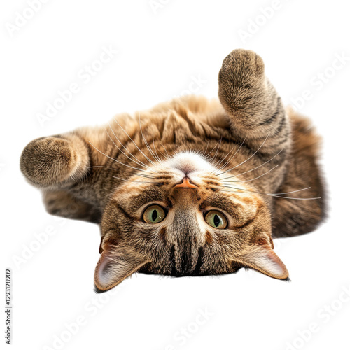 Adorable Cat Relaxing on Back on transparent background. photo