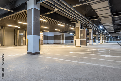 Bild auf Leinwand Empty modern underground parking lot interior