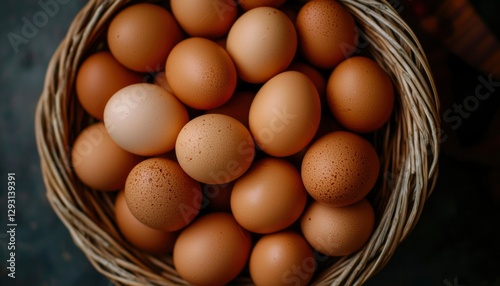 Wallpaper Mural Fresh Eggs in Basket on Rustic Table Torontodigital.ca